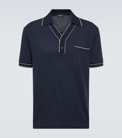 Giorgio Armani Jersey Polo Shirt In Solid Medium Blue