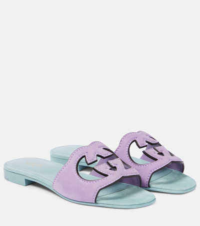 Gucci Interlocking G Cutout Suede Slides In Purple