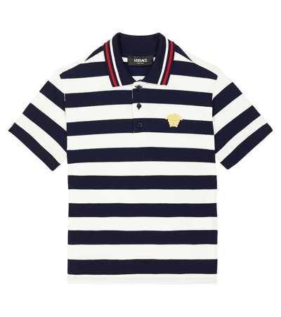 Versace Kids' Striped Cotton Piqué Polo Shirt In Multicoloured