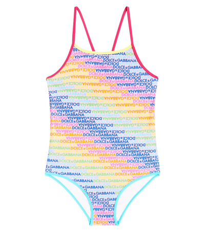 Dolce & Gabbana Kids' Logo Printed Swimsuit In Multicoloured