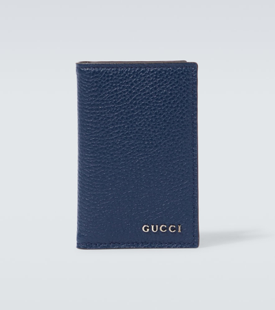 Gucci Logo Leather Card Case In Blue