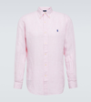 Polo Ralph Lauren Camicia In Lino A Righe Custom-fit In Pink