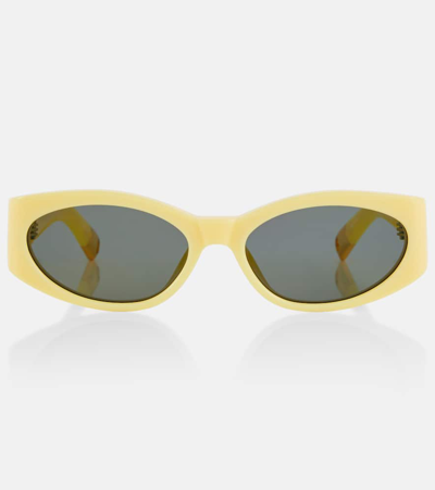 Jacquemus Les Lunettes Ovalo Oval Sunglasses In 04 Yellow/ Yellow Gold/ Green