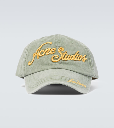 Acne Studios Logo Cotton Twill Baseball Cap In Green