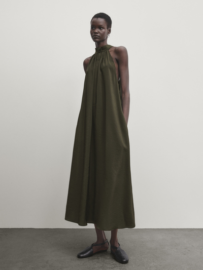 Massimo Dutti Halter Neck Long Dress In Dunkelgrün