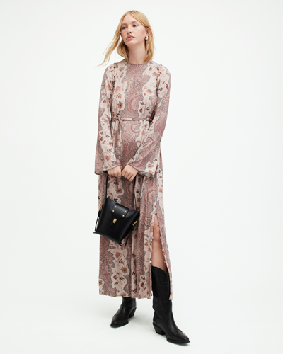 Allsaints Susannah Cascade Paisley Maxi Dress In Clay Pink