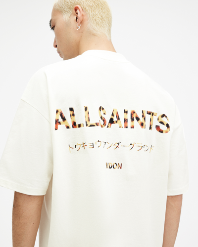 Allsaints Underground Oversized Crew Neck T-shirt In White/leopard