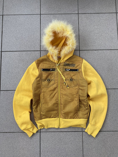 Pre-owned Archival Clothing X Beauty Beast Vintage Fur Feather Ifsixwasnine Lgb Style Bomber Zip Hoodie In Yellow