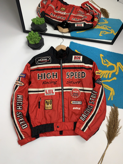 Pre-owned Bomber Jacket X Racing Vintage 90's High Speed Racing Jacket In Black/red