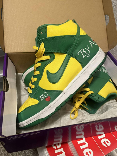 Pre-owned Nike X Supreme Nike Dunk Sb High By Any Means Necessary Brazil Shoes In Yellow/green