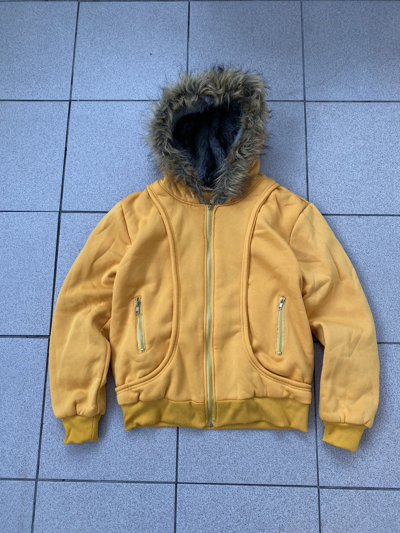 Pre-owned Archival Clothing X Beauty Beast Vintage Fur Ifsixwasnine Lgb Style Bomber Hoodie Jacket In Yellow
