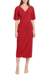 Maggy London Flutter Sleeve Faux Wrap Midi Dress In Rhubarb