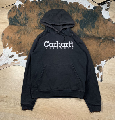 Pre-owned Carhartt X Vintage Carhartt Workwear Hoodie Big Logo Sweatshirt In Black