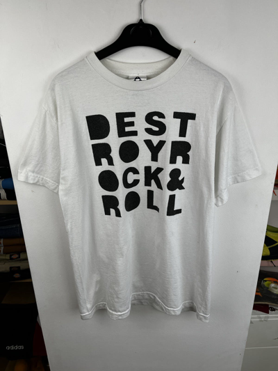 Pre-owned Humor X Vintage Humor Tee Destroy Rock & Roll 90's Anvil Giant In White