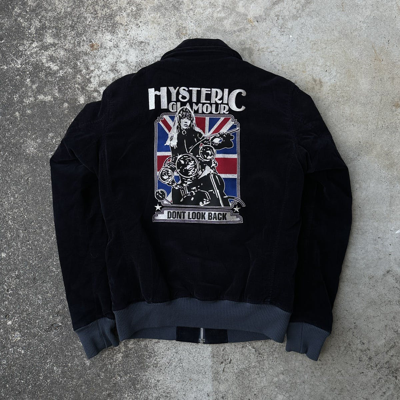 Pre-owned Hysteric Glamour X Varsity Jacket Dont Look Back Motorcycle Skull Velvet Varsity Jacket In Black