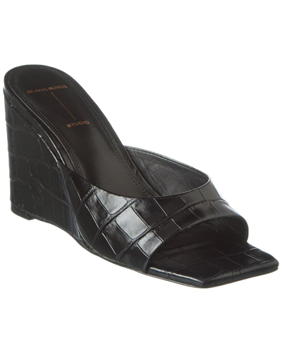 Black Suede Studio Paloma Croc-embossed Leather Wedge Sandal