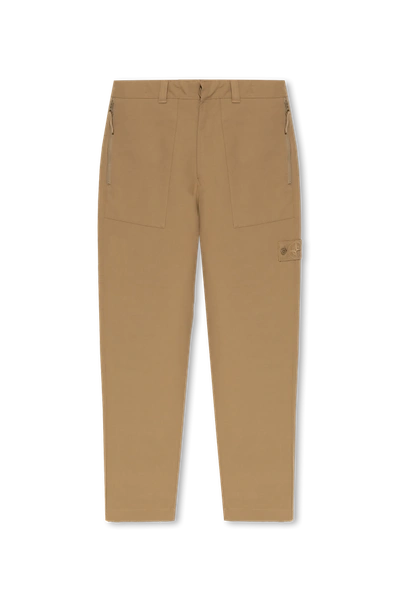 Stone Island Beige Cotton Trousers With Logo In New