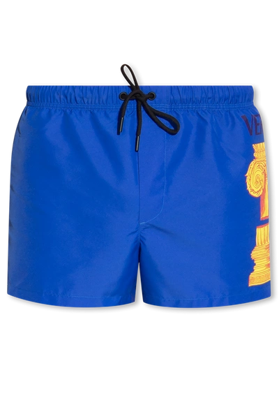 Versace Blue Swimming Shorts With Logo In New