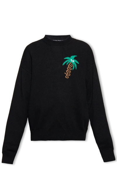 Palm Angels Black Sweater With Logo In New