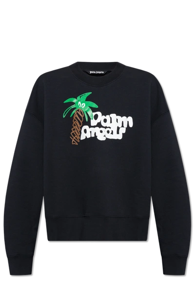 Palm Angels Black Printed Sweatshirt In New