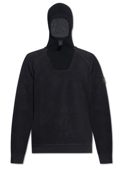 Stone Island Black Fleece Sweatshirt With Balaclava In New