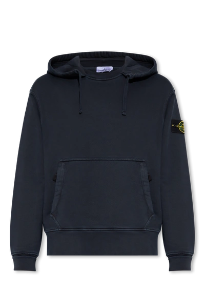 Stone Island Navy Blue Hoodie With Logo Patch In New