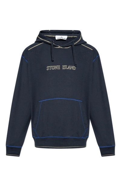 Stone Island Navy Blue Hoodie With Logo In New