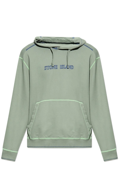 Stone Island Green Hoodie With Logo In New