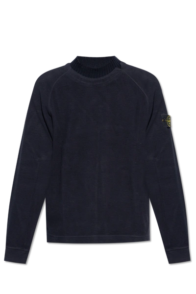 Stone Island Navy Blue Fleece Sweatshirt In New