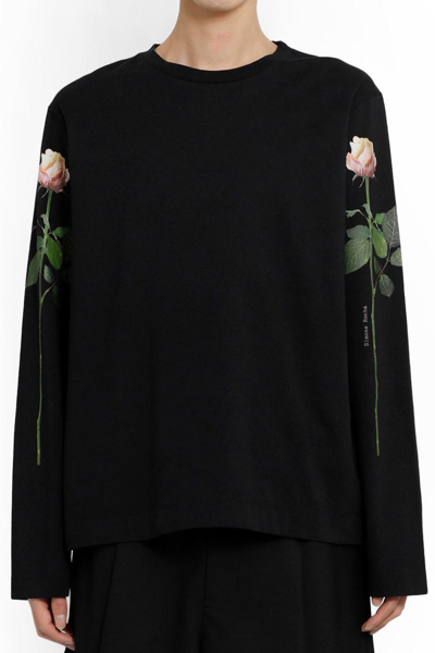 Simone Rocha Rose-print Cotton T-shirt In Black