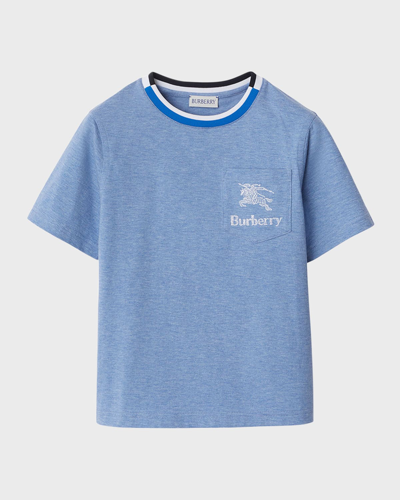Burberry Kids' Boy's Cedar Ekd Short-sleeve T-shirt In Light Blue Melang