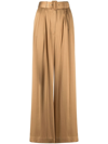 Zimmermann Belted Pleated Silk-satin Wide-leg Pants In Sand