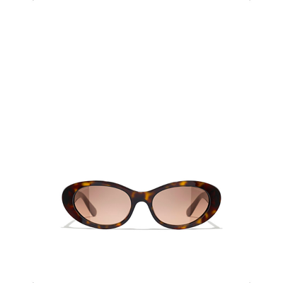 Pre-owned Chanel Womens Brown Ch5515 Oval-frame Tortoiseshell Acetate Sunglasses