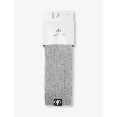 Alo Yoga Womens Athletic Heather Grey Logo-patch Crew-length Cotton-blend Socks