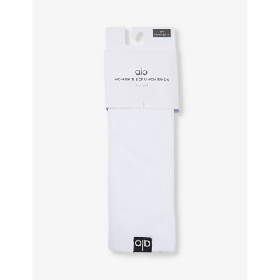Alo Yoga Womens White Logo-patch Crew-length Cotton-blend Socks