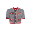 Balmain Monogram Jacquard Short Sleeve Crop Sweater In Black