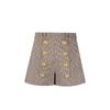 Balmain Checked Wool Blend High Rise Shorts In Beige