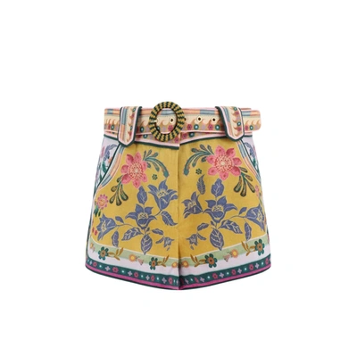 Zimmermann Ginger Belted Printed Linen Shorts In Yellow