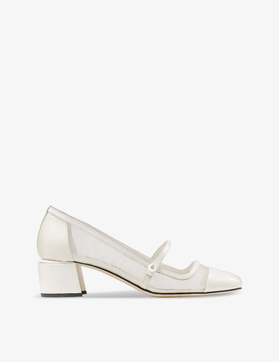 Jimmy Choo Elisa 45 Mesh And Patent-leather Heeled Courts In Latte/latte