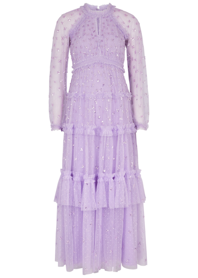 Needle & Thread Kisses Sequin-embellished Tiered Tulle Gown In Purple