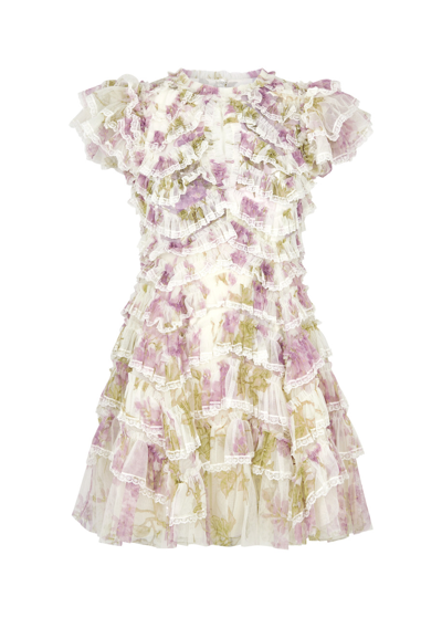 Needle & Thread Wisteria Printed Ruffled Tulle Mini Dress In Multicoloured