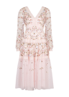 NEEDLE & THREAD GARLAND FLORAL-EMBROIDERED TULLE MIDI DRESS