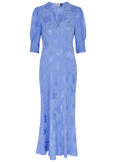 Rixo London Rixo Zadie Floral-jacquard Midi Dress In Blue
