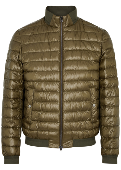 Herno Quilted Shell Bomber Jacket In Khaki