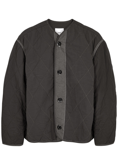 Oamc Combat Liner Quilted Nylon Jacket In Dark Grey