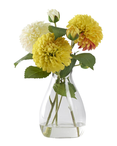 D&w Silks Cream And Yellow Dahlia In Glass Vase