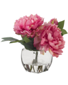 D&w Silks Pink Peonies In Glass Cube In Pink