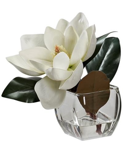 D&w Silks White Eva Magnolia Stem In Square Glass Vase