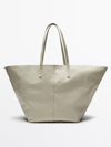 Massimo Dutti Nappa Leather Tote Bag In White