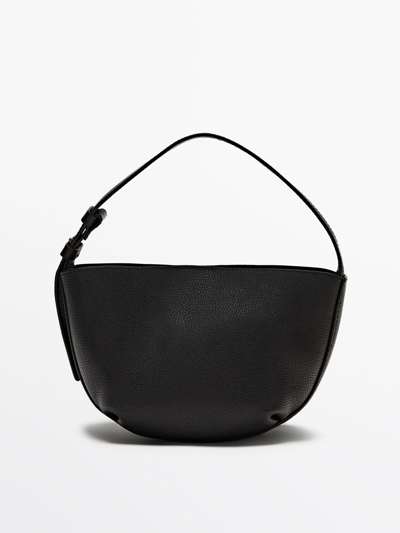 Massimo Dutti Mini Tumbled Nappa Leather Crossbody Bag In Neutral